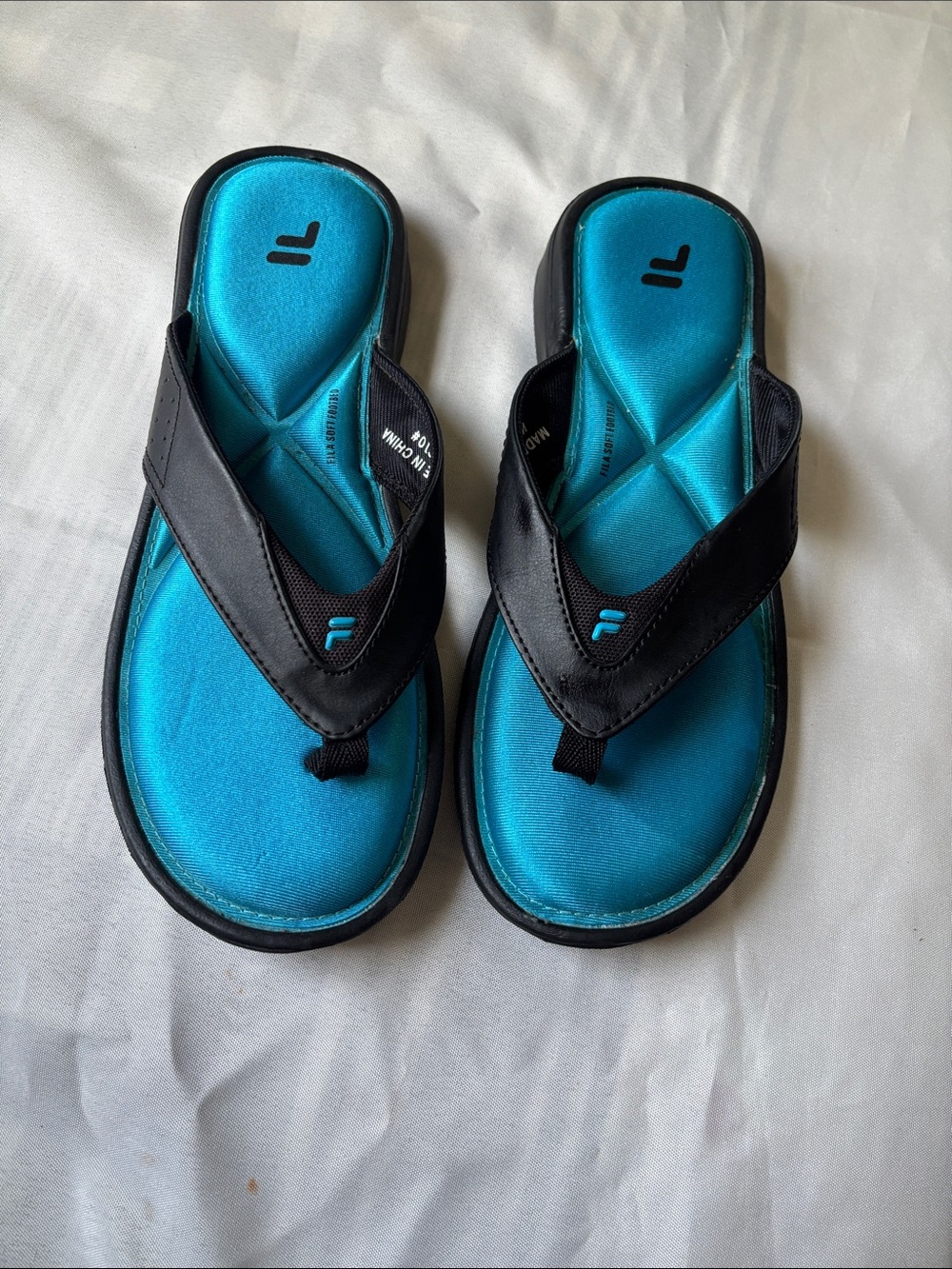 Fila Teal and Black Slide Sandals